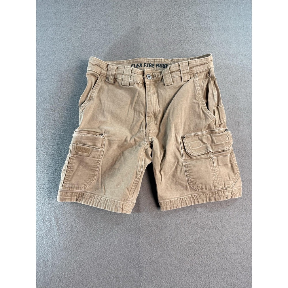 Duluth Trading Co Flex Fire Hose Shorts Mens 32 Beige Cargo 10 Inseam Canvas